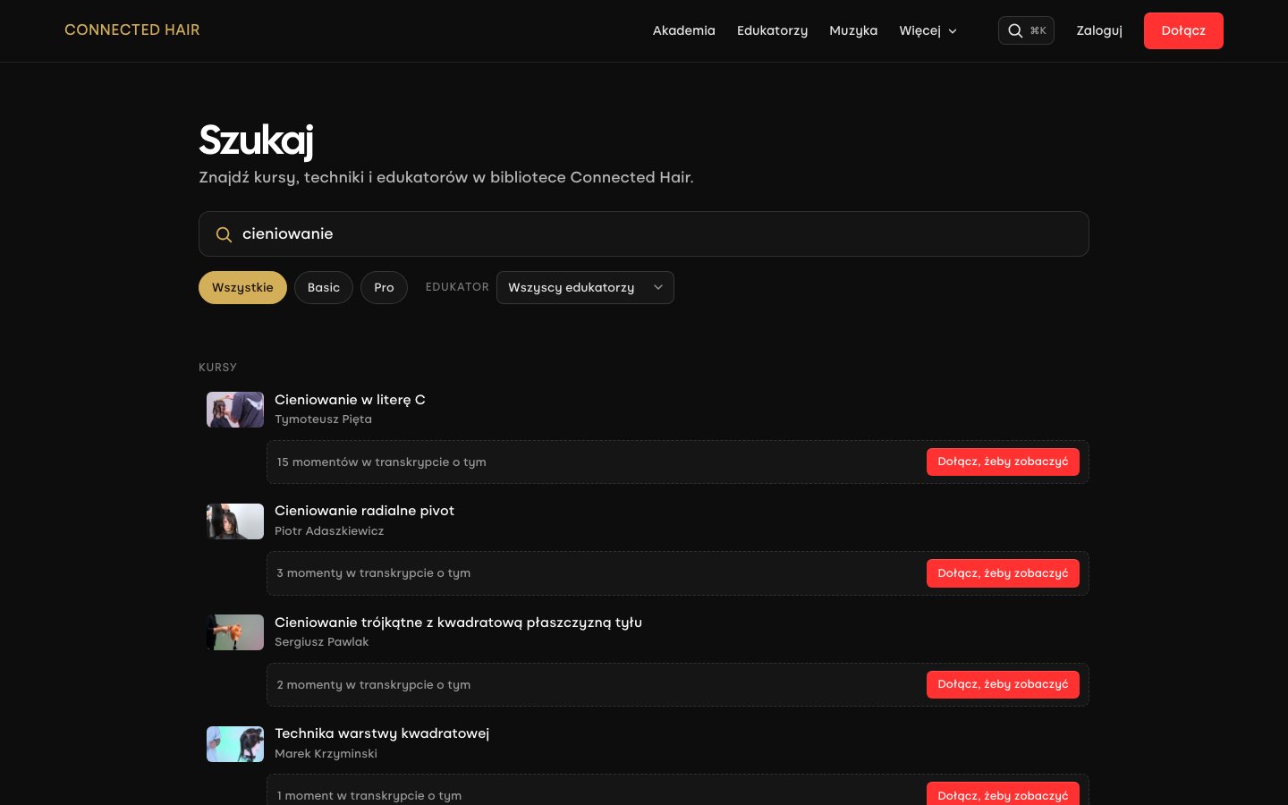 Search: querying ‘balayage’ surfaces courses and moments inside the transcripts