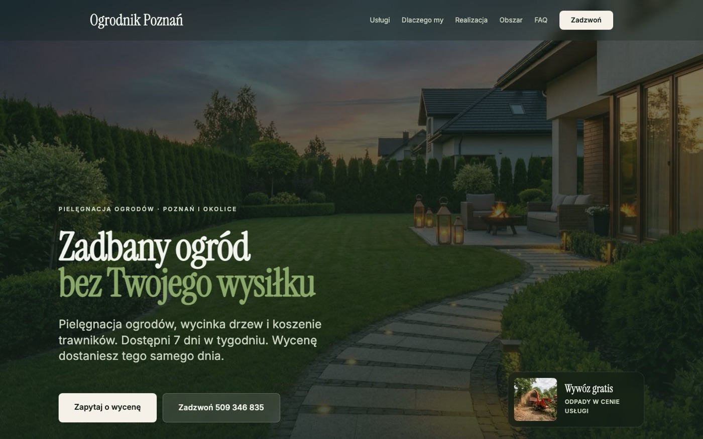 Ogrodnik Poznań - One-page usług lokalnych, pełen lejek