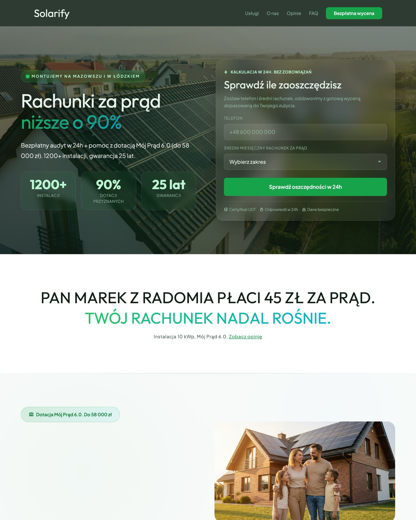 Solarify - One-page fotowoltaiki z kalkulatorem